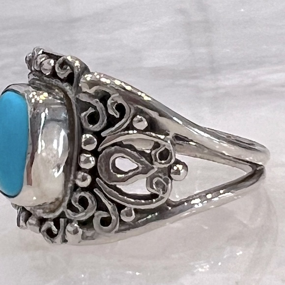 Arizona Sleeping Beauty Turquoise Scrolled Sterling Silver Split Band Ring Sz 8 - Picture 5 of 12